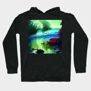 Magical Landscape Painting featuring Sea and Purple Plants, Scenery Nature Hoodie